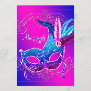 Lila Masquerade-Party in Pink Einladung