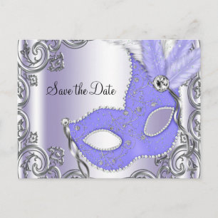 Lila Masquerade Save the Date Ankündigungspostkarte