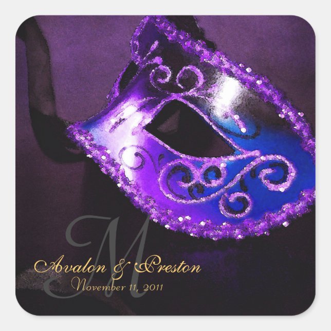 Lila Masquerade Sticker für Monogramm (Vorderseite)