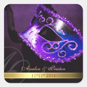 Lila Masquerade Swirl Save the Date Sticker