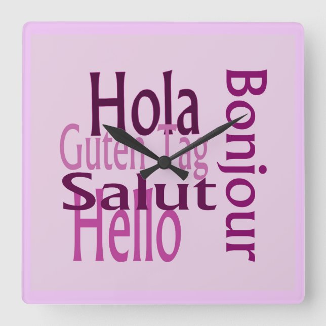 Lila Maueruhr Quadratische Wanduhr (Vorderseite)