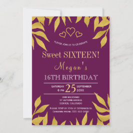 Lila Maulbeergold-Herbstlaube 16 . Geburtstag Einladung