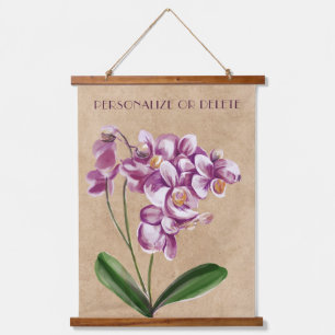 Lila Maulwurf-Orchidee Wasserfarbe Floral Personal Wandteppich Mit Holzrahmen