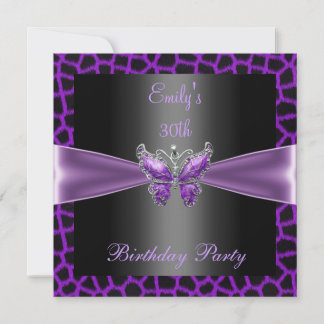 Lila Mauve Black Butterfly 30. Geburtstag Party Einladung