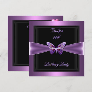 Lila Mauve Black Butterfly 30. Geburtstag Party Einladung