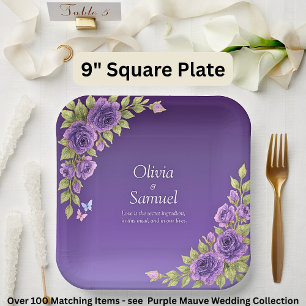 Lila Mauve Blume & White Wedding 9" Platz Pappteller