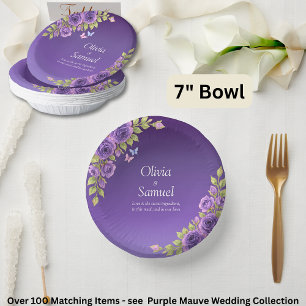 Lila Mauve Blume & White Wedding Suite 7" Pappteller