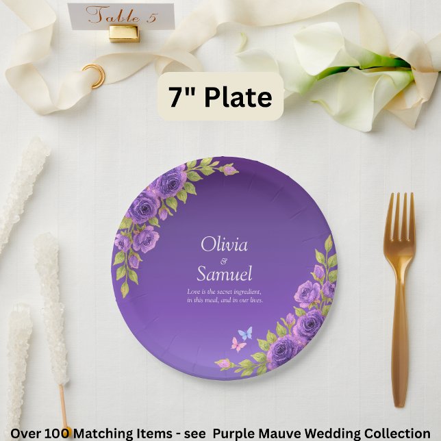 Lila Mauve Blume & White Wedding Suite 7" Pappteller (Von Creator hochgeladen)