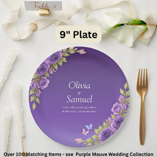 Lila Mauve Blume & White Wedding Suite 9" Pappteller