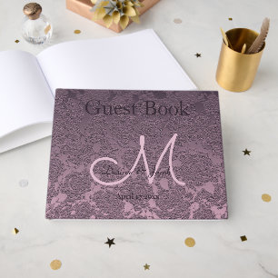 Lila Mauve Lila Hochzeitsempfang Monogramm Gästebuch