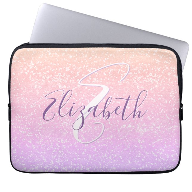 Lila Mauve Peach Sequin Personalisierter Name Laptopschutzhülle (Vorderseite)