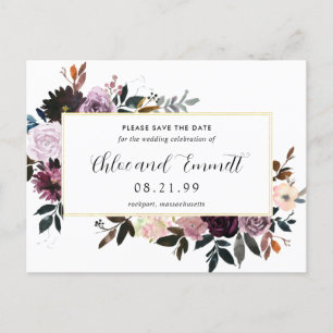 Lila Mauve Pink Floral Save the Date Ankündigungspostkarte