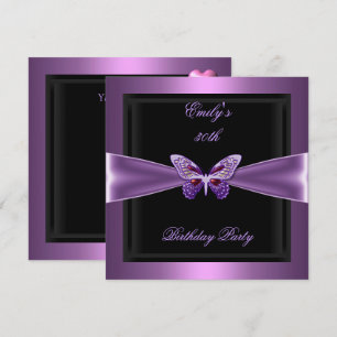 Lila Mauve Schwarzer Schmetterling 30. Geburtstags Einladung