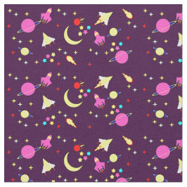 Lila Mauve Space Rocket Comet Planet Stars Moon Stoff