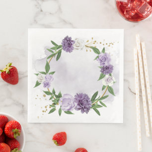 lila mauve weißer Blumenkranz Serviette