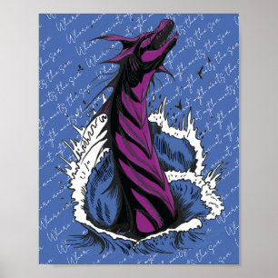 Lila Meer-Monster-Schlangen-Ozeanwellen-Plakat Poster