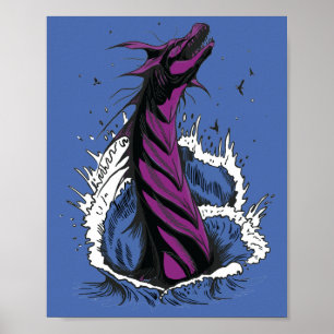 Lila Meeresmonster-Schlangenozeanwellen-Plakat Poster