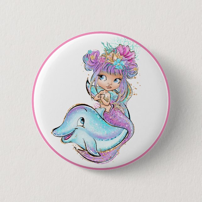 Lila Meerjungfrau Button (Vorderseite)