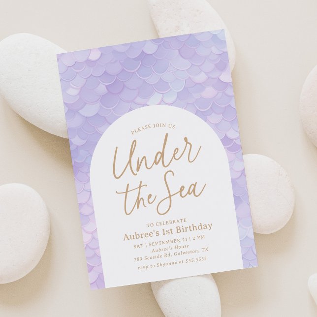 Lila Meerjungfrau Oneder See 1. Geburtstag Party Einladung (Von Creator hochgeladen)