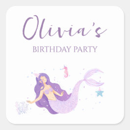 Lila Meerjungfrau Personalisiert Geburtstag Quadratischer Aufkleber