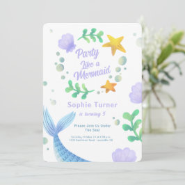 Lila Meerjungfrau-Schwanz unter dem Meer Geburtsta Einladung