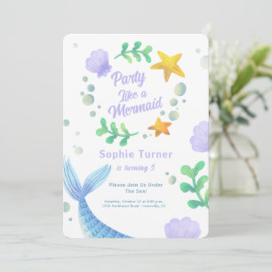 Lila Meerjungfrau-Schwanz unter dem Meer Geburtsta Einladung