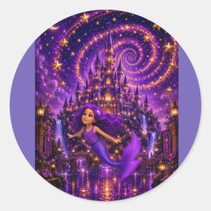 Lila Meerjungfrau Stern Spirale Fantasy Schloss Ku Runder Aufkleber