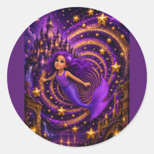 Lila Meerjungfrau Stern Spirale Fantasy Schloss Ku Runder Aufkleber
