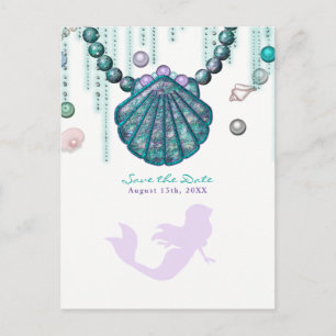 Lila Meerjungfrau Strand Glamour Save-the-Date-Par Ankündigungspostkarte