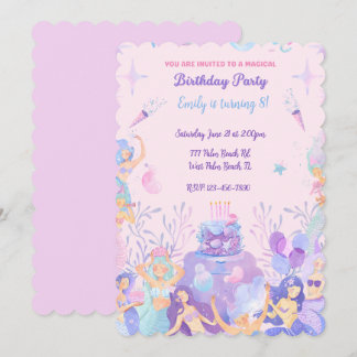 Lila Meerjungfrau unter dem Meer Geburtstag Einladung
