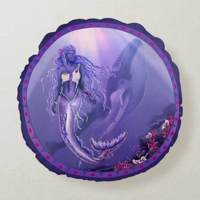 Lila Meerjungfrauenkissen Rundes Kissen (Vorderseite)