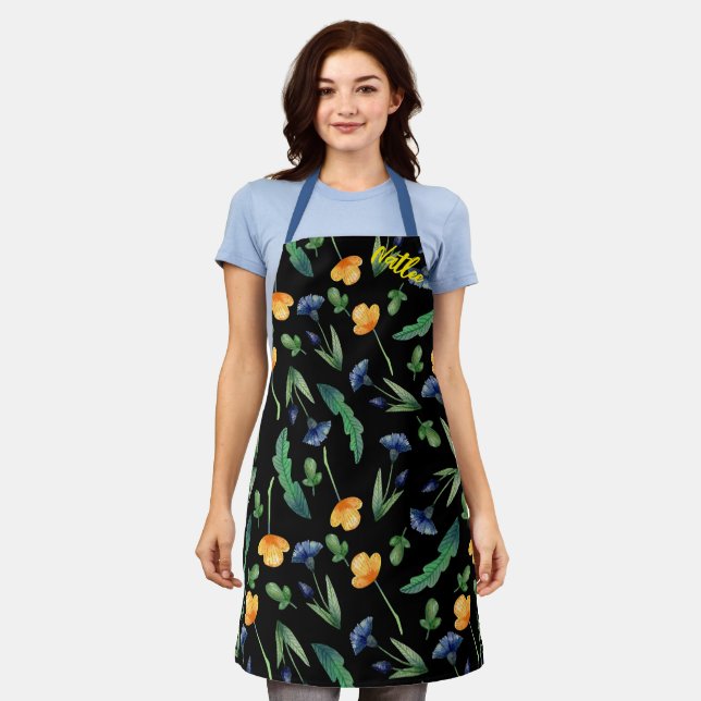 Lila, mehrfarbige Blume Schwarzer Koch Frauen Schürze (Getragen)