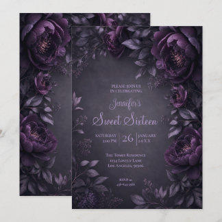 Lila melancholische Blumen Sweet 16 Geburtstag Einladung