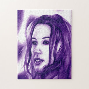 Lila Menschenfrau-Porträt Originalkunst Puzzle