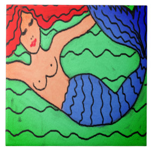 Lila Mermaid Abstrakte digitale Malerei Fliese