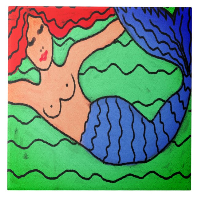 Lila Mermaid Abstrakte digitale Malerei Fliese (Vorderseite)