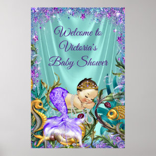 Lila Mermaid Baby Dusche Begrüßungszeichen Poster