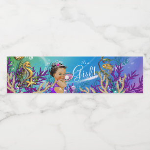 Lila Mermaid Baby Dusche Wasserflaschen Etiketten