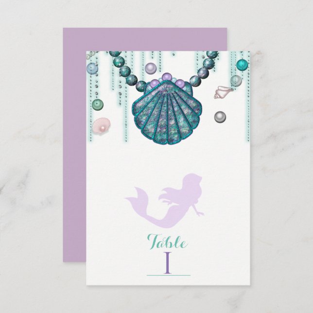 Lila Mermaid Beach Birthday Party Tischnummer (Vorne/Hinten)