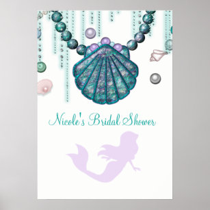Lila Mermaid Beach Bling Party Banner Poster