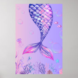 Lila Mermaid Bedroom Wall Art Poster