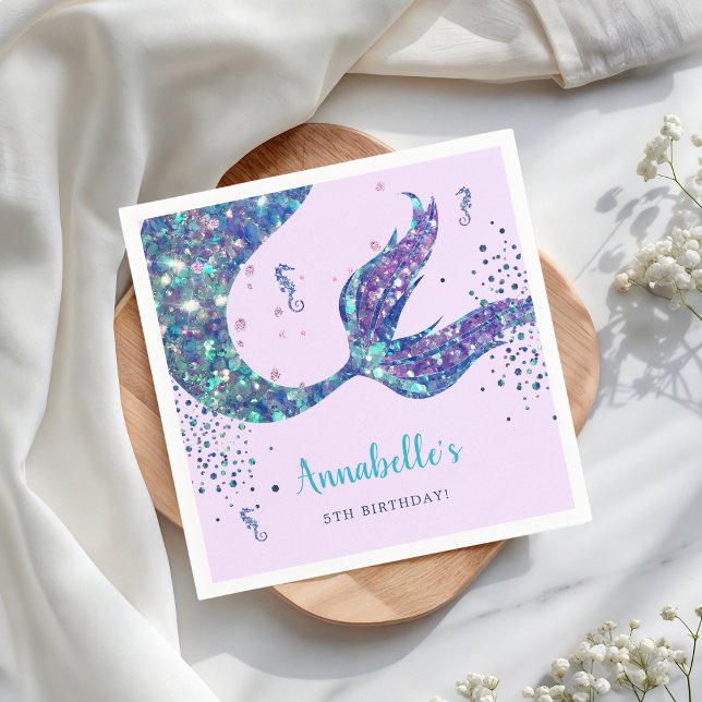 Lila Mermaid Birthday Paper Napkin Serviette (Von Creator hochgeladen)