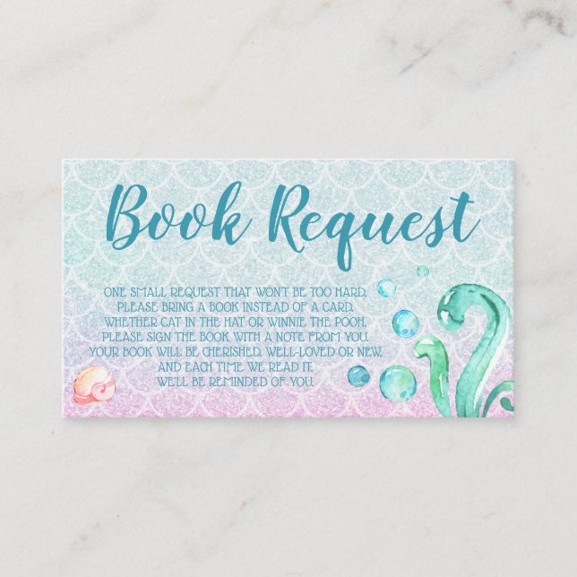 Lila Mermaid Book Request Card für Babydusche Visitenkarte (Vorderseite)
