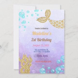 Lila Mermaid Fantasy Birthday Einladung