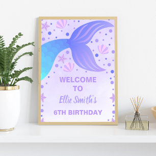Lila Mermaid Geburtstagsfeier Begrüßungszeichen Poster