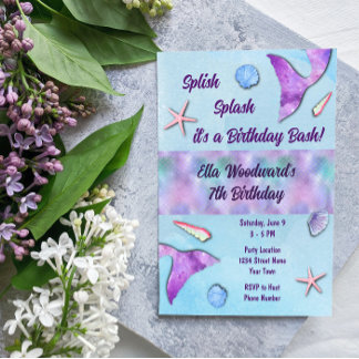 Lila Mermaid Geburtstagspartei Einladung