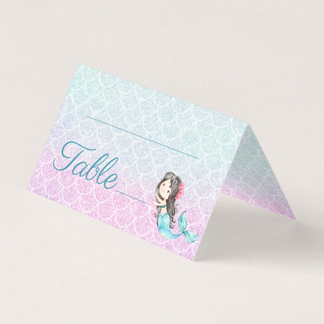 Lila Mermaid Girl's Baby Shower Tischnummer (Vorderseite)