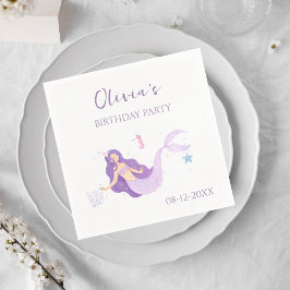 Lila Mermaid Girls Personalisiert Geburtstag Napki Serviette