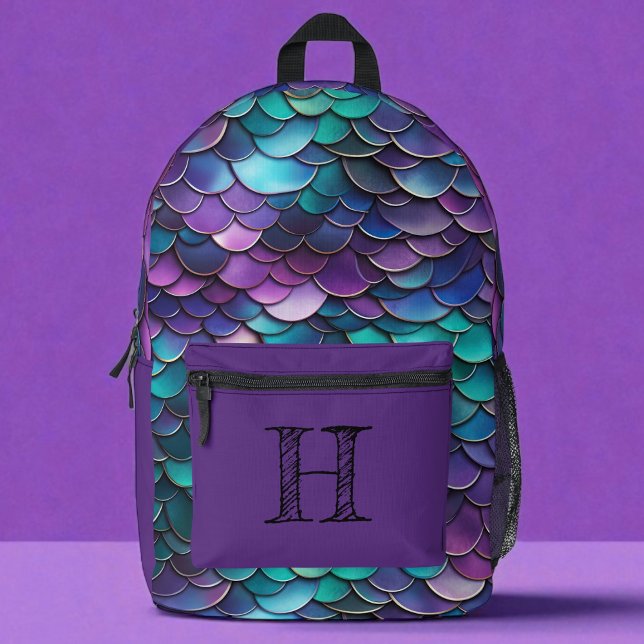 Lila Mermaid-Monogramm Bedruckter Rucksack (Von Creator hochgeladen)