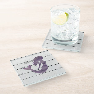 Lila Mermaid Painting Beach Glass Untersetzer